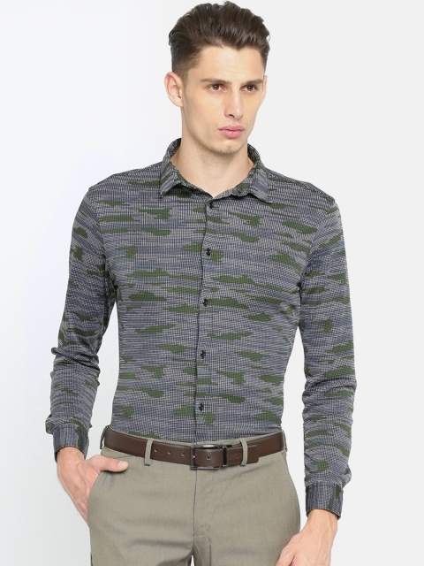 

Arrow New York Men Grey & Green Super Slim Fit Printed Formal Shirt