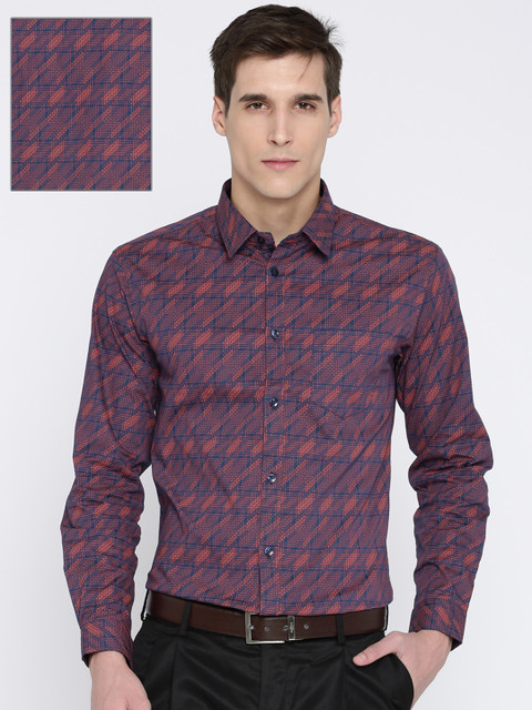 

Arrow New York Men Burgundy & Navy Blue Slim Fit Printed Formal Shirt