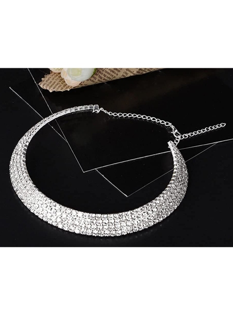 

The Pari Women Silver-Toned & White Stone Studded silver choker Necklace