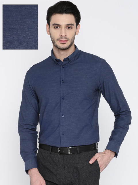 

Arrow New York Men Navy Slim Fit Solid Formal Shirt, Navy blue