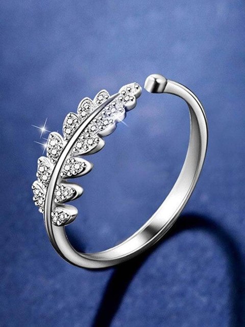 

Fashion Frill Silver-Plated White AD-Studded Adjustable Finger Ring