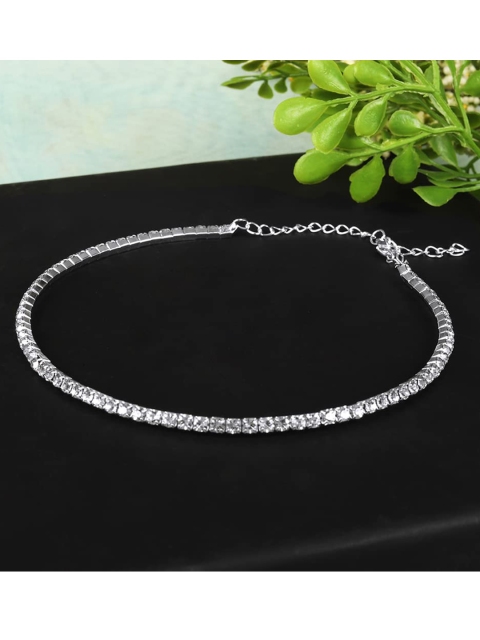 

The Pari Women Silver-Toned & White Single line Silver Choker Necklace'