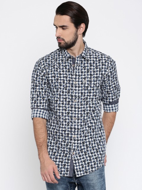 

Arrow Blue Jean Co. Men Navy Blue & White Regular Fit Checked Casual Shirt