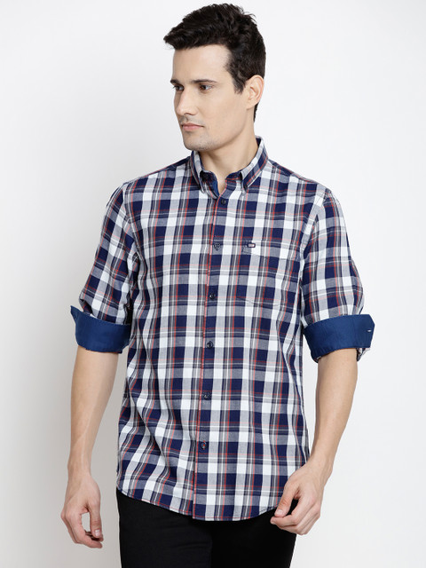 

Arrow Sport Men Navy & Grey Slim Fit Checked Casual Shirt, Navy blue
