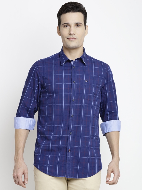 

Arrow Sport Men Navy Slim Fit Checked Casual Shirt, Navy blue