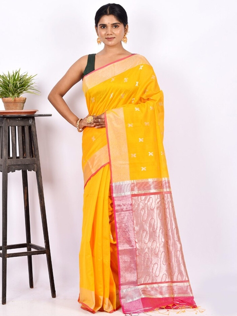

AllSilks Yellow & Red Woven Design Zari Silk Blend Saree