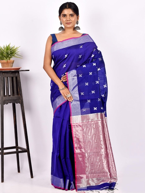 

AllSilks Blue & Pink Woven Design Zari Silk Blend Saree