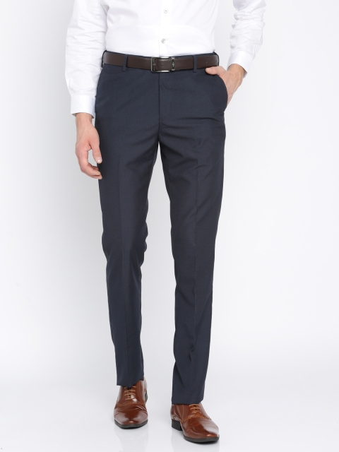 

Arrow Men Navy Blue Tapered Fit Self-Design Formal Trousers