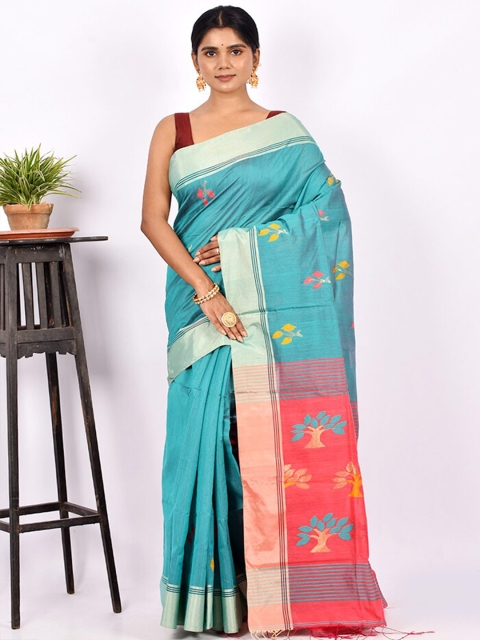 

AllSilks Blue & Yellow Ethnic Motif Silk Blend Saree