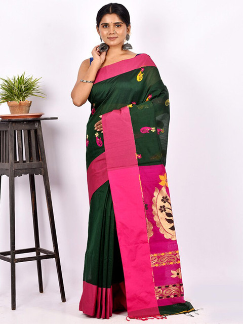 

AllSilks Green & Pink Ethnic Motif Silk Blend Saree