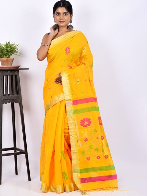 

AllSilks Yellow & Red Floral Zari Silk Blend Saree