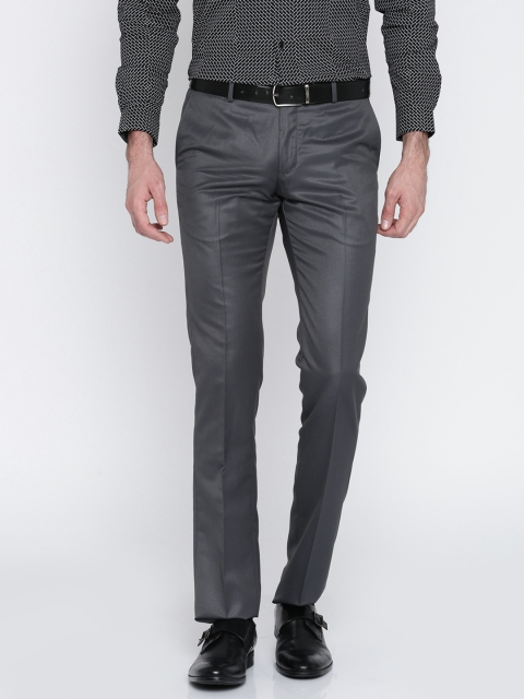 

Arrow Men Charcoal Grey Slim Fit Solid Formal Trousers