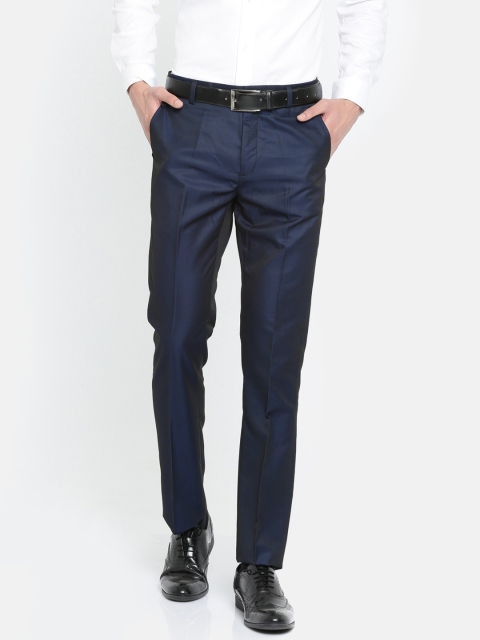 

Arrow New York Men Navy Tapered Fit Solid Formal Trousers, Navy blue