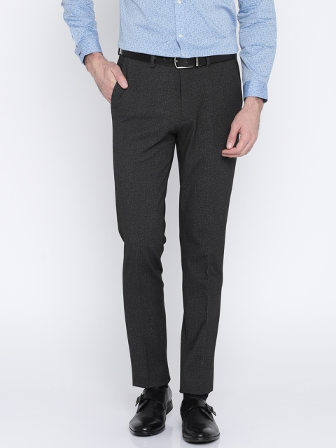 

Arrow New York Men Charcoal Super Slim Fit Self Design Formal Trousers