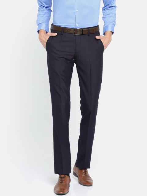 

Arrow Men Navy Slim Fit Solid Formal Trousers, Navy blue