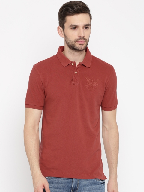 

Arrow Blue Jean Co. Men Red Solid Polo T-Shirt