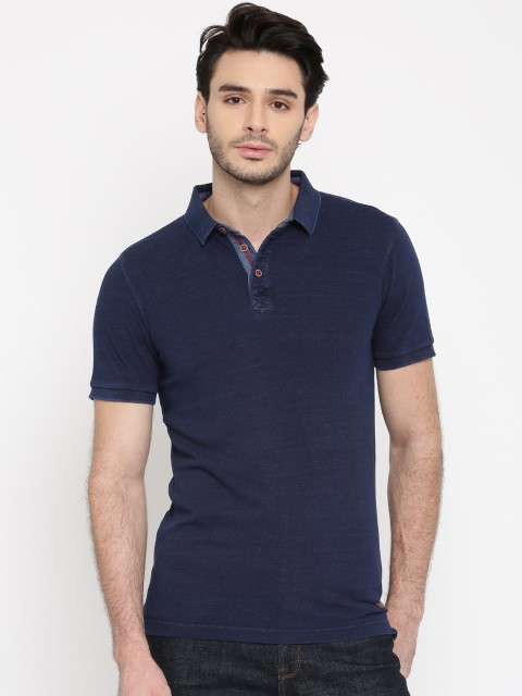 

Arrow Blue Jean Co. Men Navy Blue Solid Polo Collar T-shirt