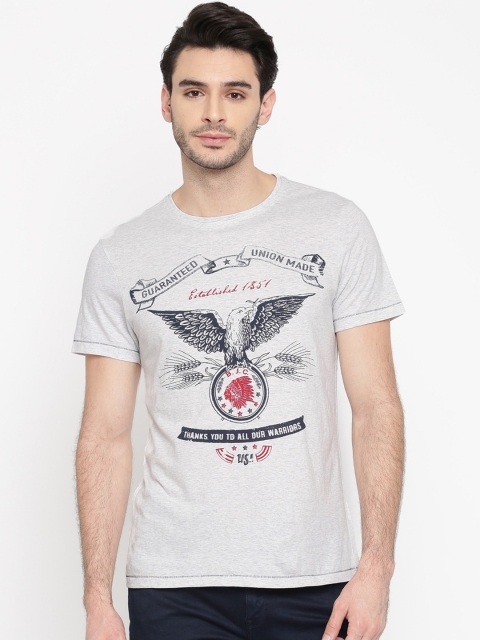

Arrow Blue Jean Co. Men Grey Melange Printed Round Neck T-Shirt