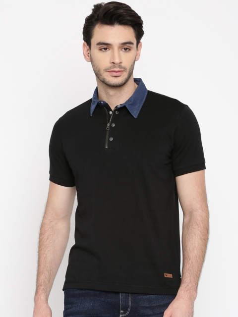 

Arrow Blue Jean Co. Men Black Solid Polo T-Shirt