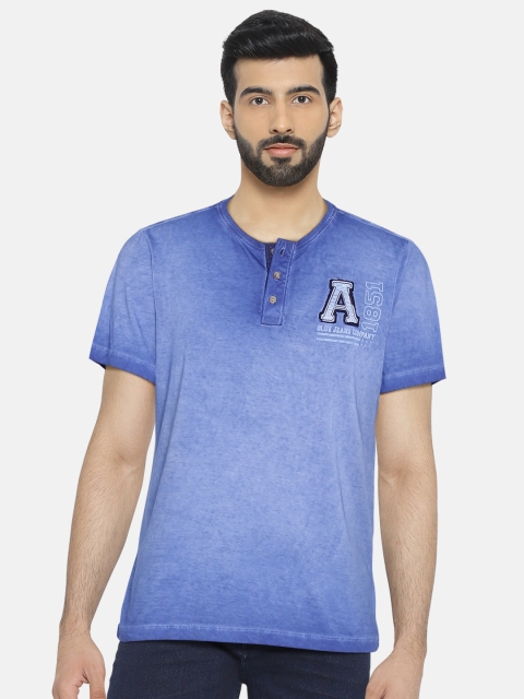 

Arrow Blue Jean Co. Men Blue Dyed Henley Neck T-shirt