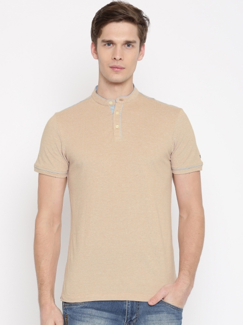 

Arrow Sport Men Beige Solid Mandarin Collar T-shirt