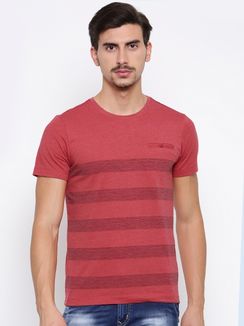 Arrow Sport Men Red Striped Round Neck T-Shirt available at myntra for Rs.399