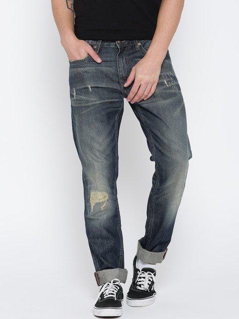 

Ed Hardy Men Navy Blue Mid-Rise Slim Fit Low Distressed Jeans