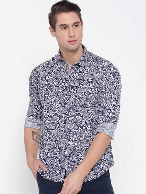 

Ed Hardy Men Navy Blue & White Printed Casual Shirt