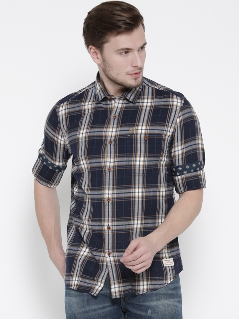 

Ed Hardy Men Navy & White Checked Casual Shirt, Navy blue