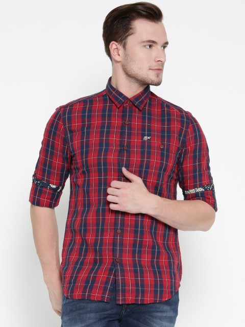 

Ed Hardy Men Red & Navy Blue Checked Casual Shirt