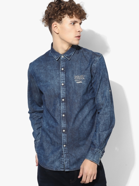

Ed Hardy Men Blue Regular Fit Faded Chambray Casual Shirt