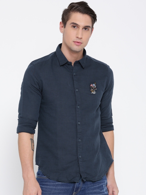 

Ed Hardy Men Navy Blue Solid Casual Shirt