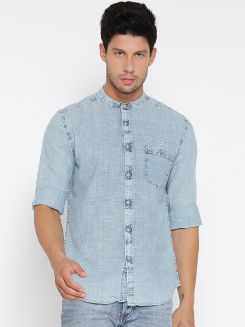 

Ed Hardy Men Blue Solid Casual Shirt
