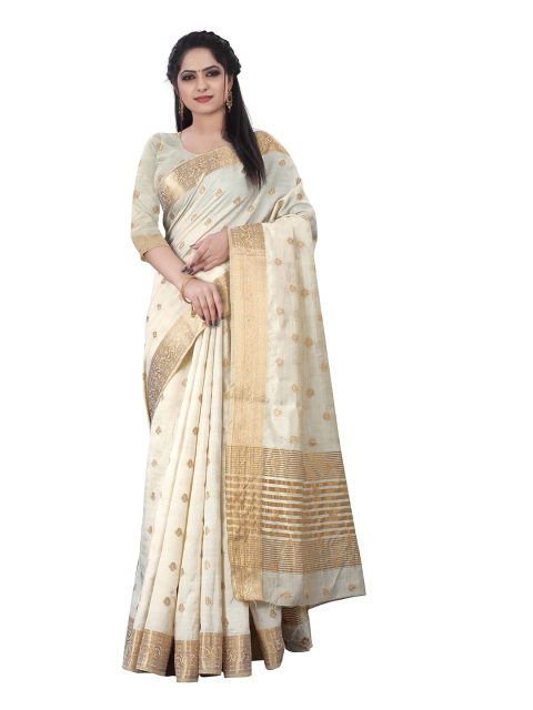 

HERE&NOW Off White & Gold-Toned Woven Design Zari Silk Cotton Tussar Saree