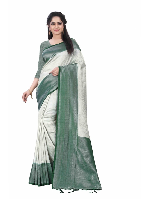 

HERE&NOW Green & Grey Woven Design Zari Silk Cotton Chanderi Saree