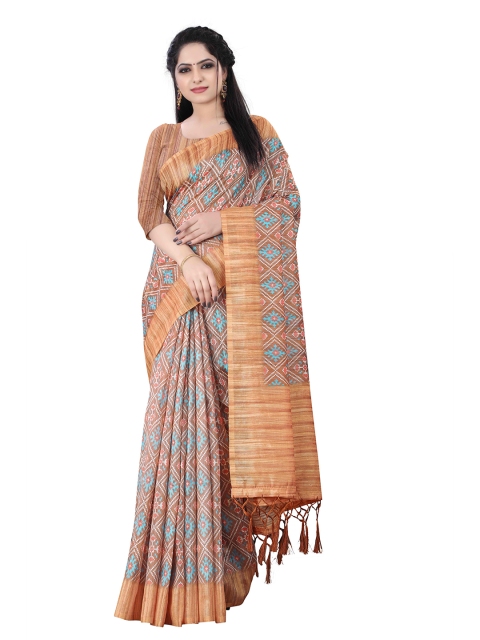 

HERE&NOW Orange & Blue Ethnic Motifs Silk Cotton Patola Saree