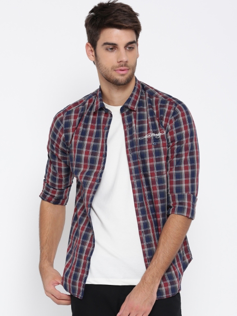 

Ed Hardy Men Maroon & Navy Checked Casual Shirt