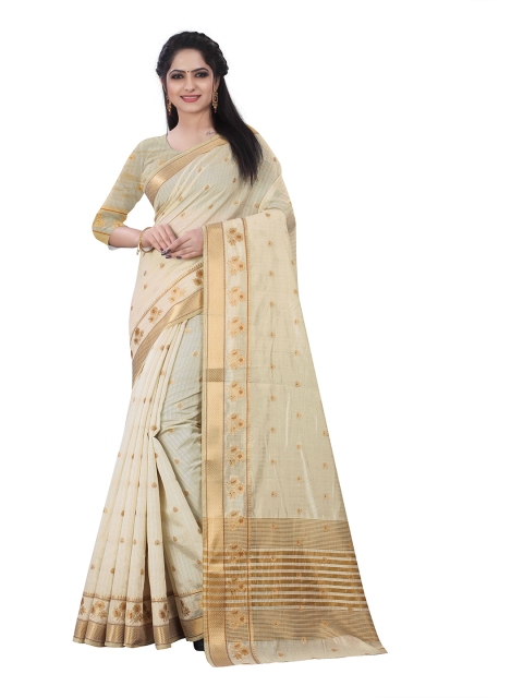 

HERE&NOW Off White & Gold-Toned Woven Design Zari Silk Cotton Tussar Saree