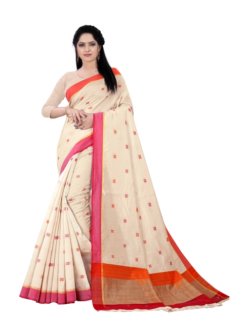 

HERE&NOW Off White & Red Woven Design Zari Silk Cotton Tussar Saree