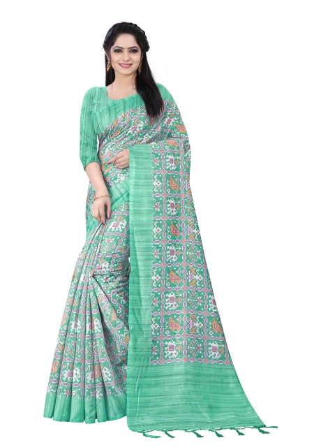 

HERE&NOW Green & Pink Ethnic Motifs Silk Cotton Patola Saree