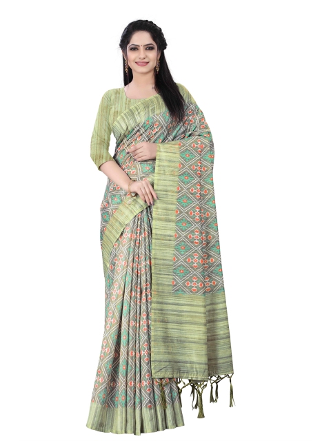 

HERE&NOW Grey & Green Ethnic Motifs Silk Cotton Patola Saree