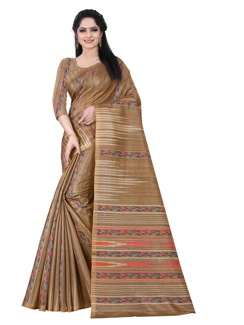 

HERE&NOW Brown & Grey Silk Cotton Chanderi Saree