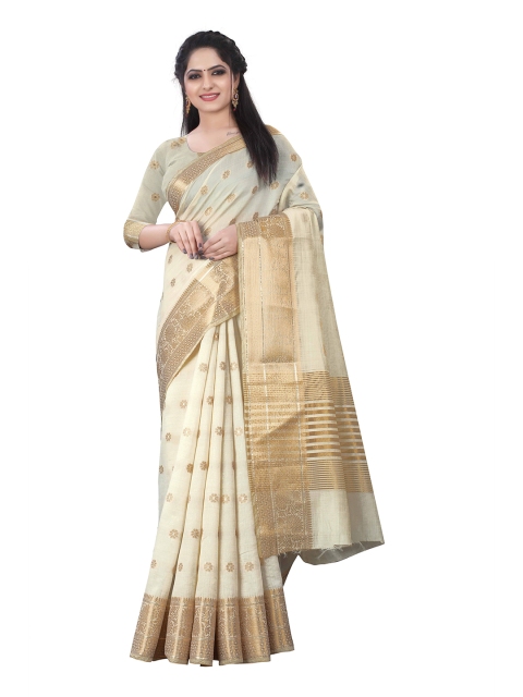 

HERE&NOW Off White & Gold-Toned Woven Design Zari Silk Cotton Tussar Saree
