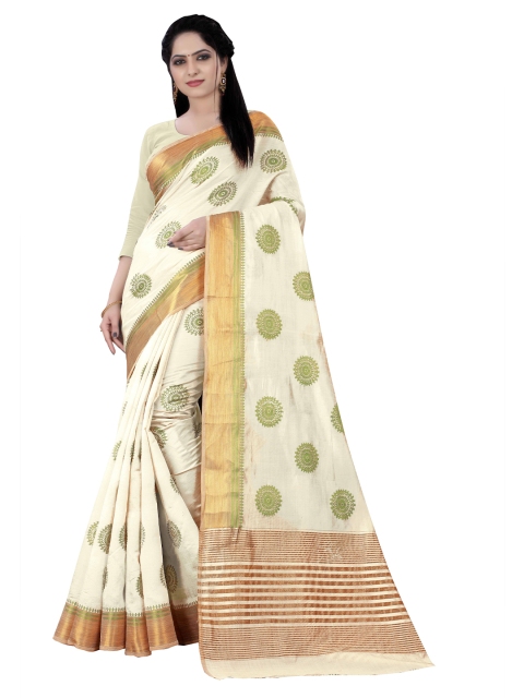

HERE&NOW Off White & Gold-Toned Woven Design Zari Silk Cotton Tussar Saree