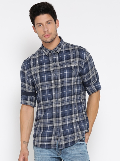 

Ed Hardy Men Blue & Grey Checked Casual Shirt