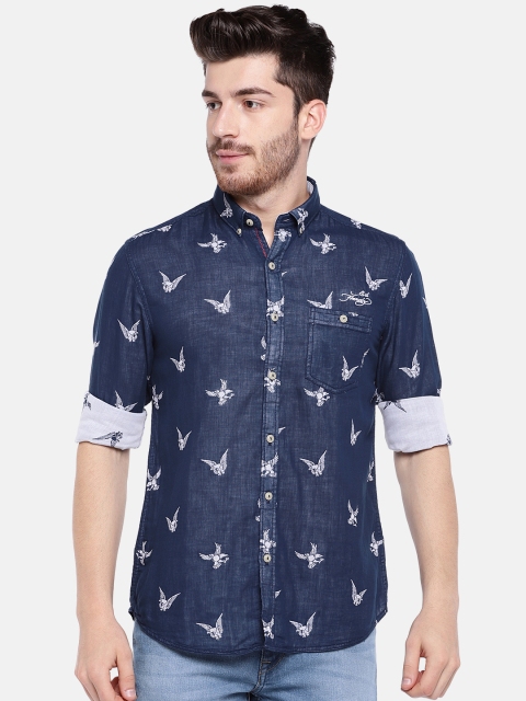 

Ed Hardy Men Navy Printed Casual Shirt, Navy blue