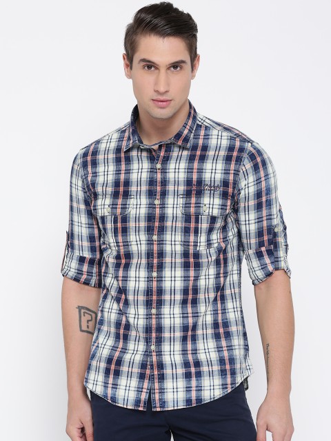 

Ed Hardy Men Blue & White Checked Casual Shirt