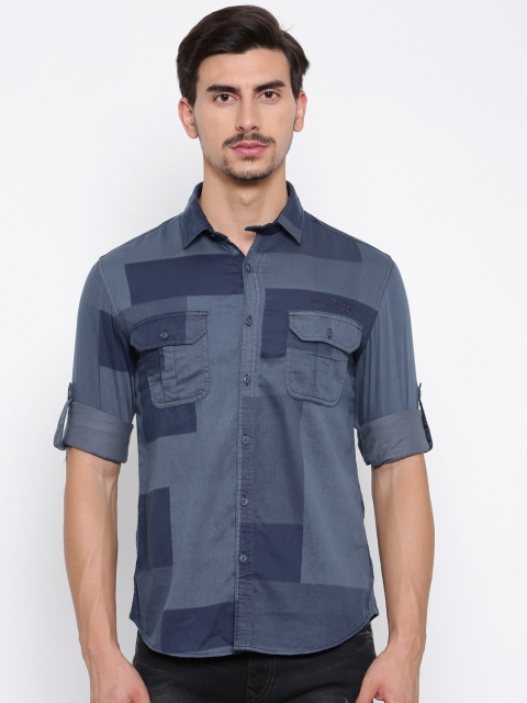 

Ed Hardy Men Blue Regular Fit Solid Casual Shirt