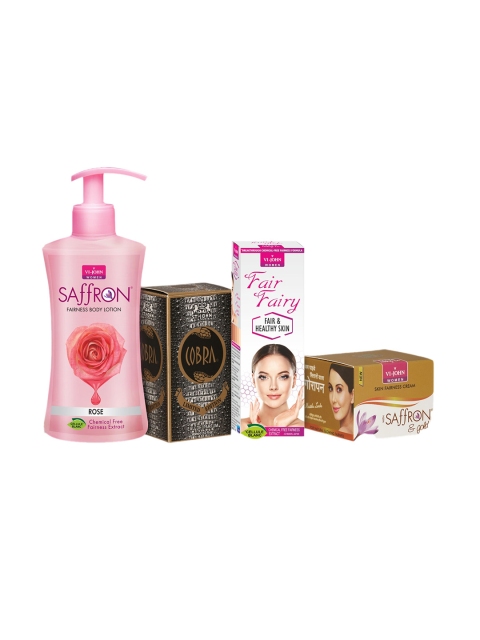 

VI-JOHN Set Of 4 Beauty Gift Kit (Saffron Haldi Chandna Cream, Fast Glow, Cobra Perfume 60ml, Rose Body Lotion), Multi