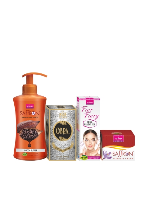 

VI-JOHN Set Of 4 Beauty Gift Kit (Saffron Advance Cream, Faair & Fairy Cream, Cobra Perfume 60ml, Cocoa butter Body Lotion), Multi